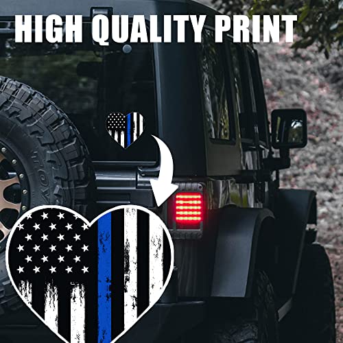 Thin Blue Line Heart Decal Sticker - 4" x 3.6" Vinyl for Cars