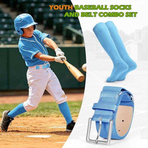 Columbia Blue Baseball & Softball Socks and Belt Set for Kids, Youth & Adults