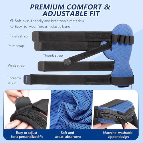 Resting Hand Splint with Finger Support for Stroke Recovery, Carpal Tunnel & Dupuytren's Contracture - Adjustable Wrist Brace for Left or Right Hand, M
