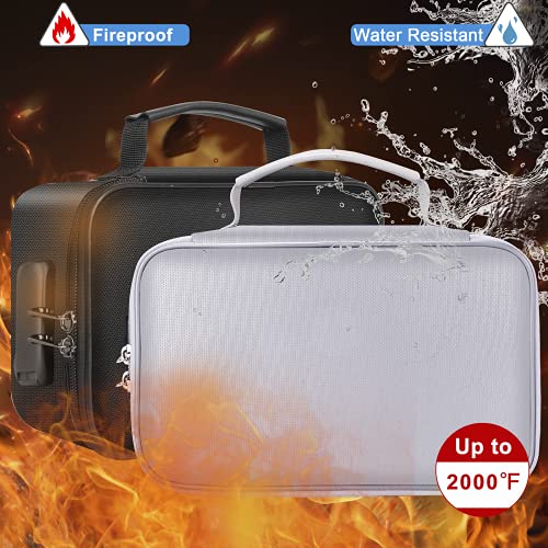 ENGPOW Small Fireproof Bag with Lock,Fireproof Soft Money Organizer Case (9x 5.3 x 3.7 inches),3-Layer Cash Safe Coin Organizer Bag Set Storage for Valuables-Currency,Keys,Card,Passport(2 Pack)