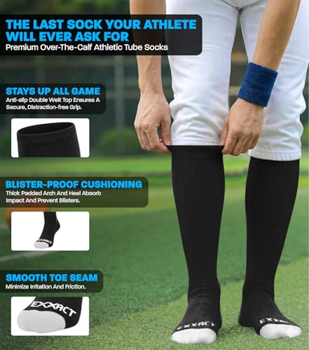 Exxact Sports Over-the-Calf Baseball Socks, Medium, Black