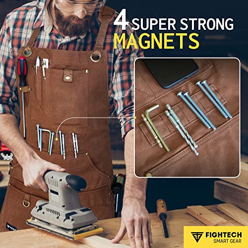 FIGHTECH Shop Apron - Heavy Duty Wood Working Apron for Men with Tool Pockets for Woodworkers Blacksmiths Carpenters M-XXL