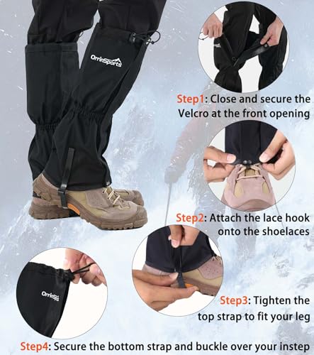 SnuYucto Waterproof Leg Gaiters for Men Women Large Black Hiking Snow Boots