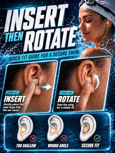Swimming Ear Plugs - 3 Pairs Waterproof Silicone for Adults & Teens - Pink, Purple, Orange