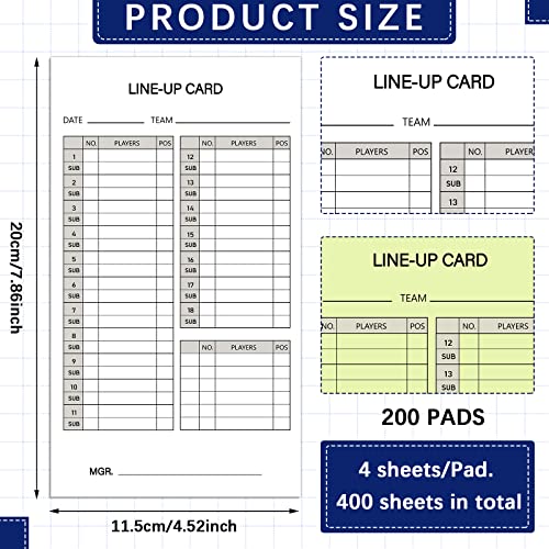Baseball Lineup Cards - 50 Sets of Softball Score Sheets
