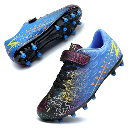 Hanani Kids Soccer Cleats Youth Firm Ground Low Top Outdoor Black/Blue - Size Big Kid