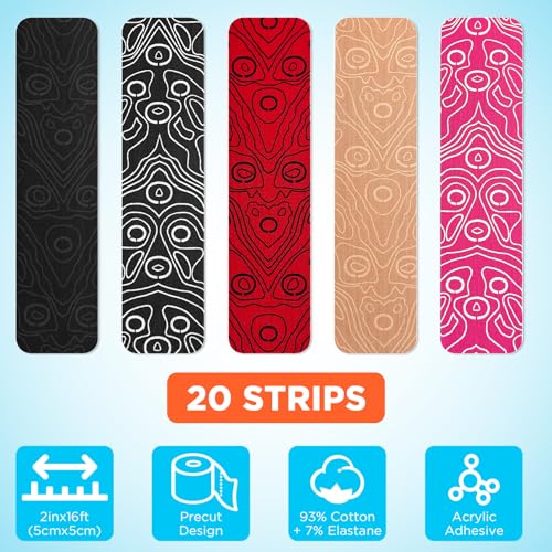 Kinesiology Tape Pre-Cut Strips - Latex Free, Water-Resistant 2in x 16.4ft