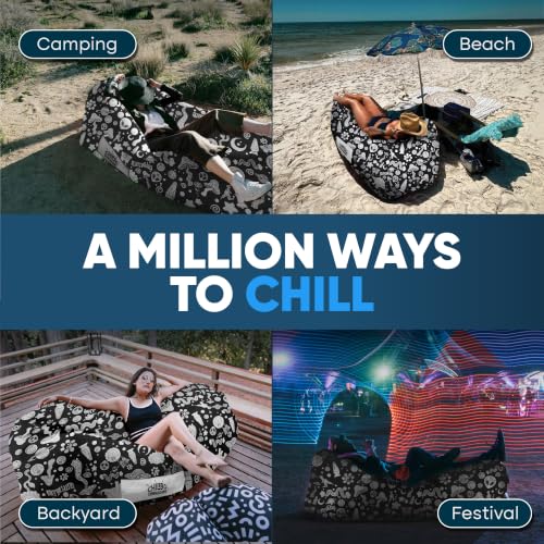 Chillbo Inflatable Lounger Couch Large Black & White Doodle for Camping & Outdoors
