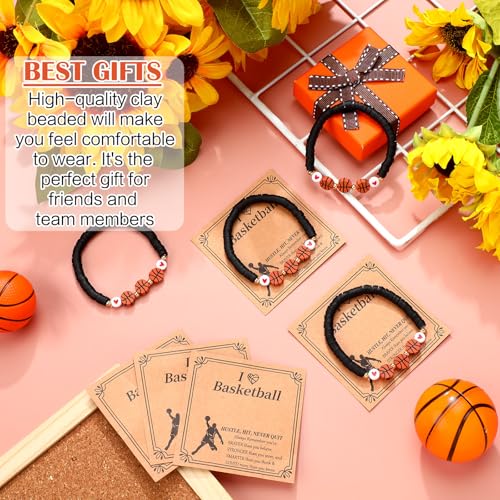 Basketball Bracelets Gift Set - 20 Bead Bracelets with Inspirational Cards - Black
