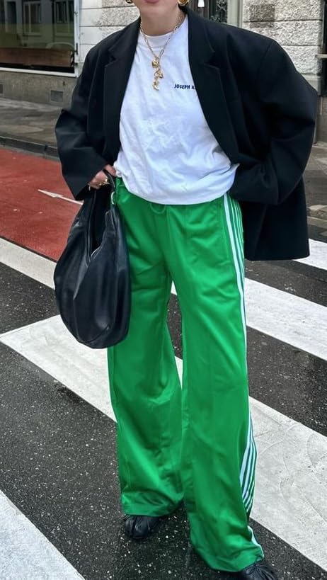 UAURORAO Y2K Track Pants - Baggy Striped Joggers with Elastic Waist & Pockets | Color Block Design