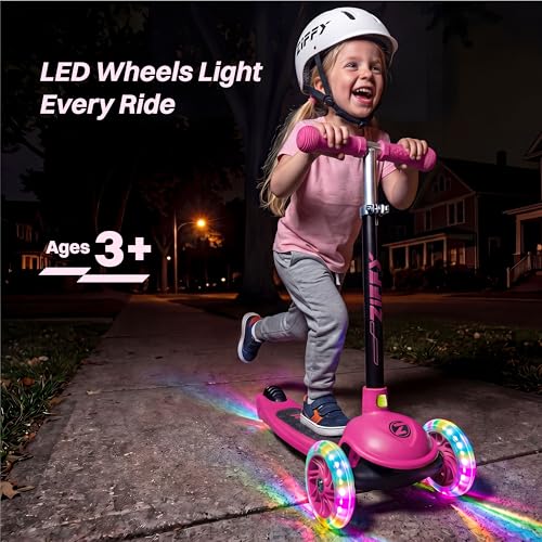 Ziffy Multicolor 3-Wheel Kids Scooter with LED Lights, Adjustable Height, Red
