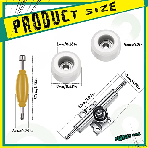 Fingerboard Wheels and Trucks Set - 8 Pcs in White, 34 mm Deck