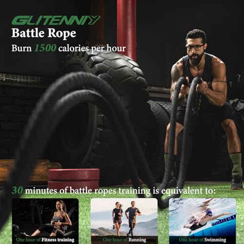 30ft 1-Inch Battle Rope - Heavy Workout Rope for Home Gym - Black