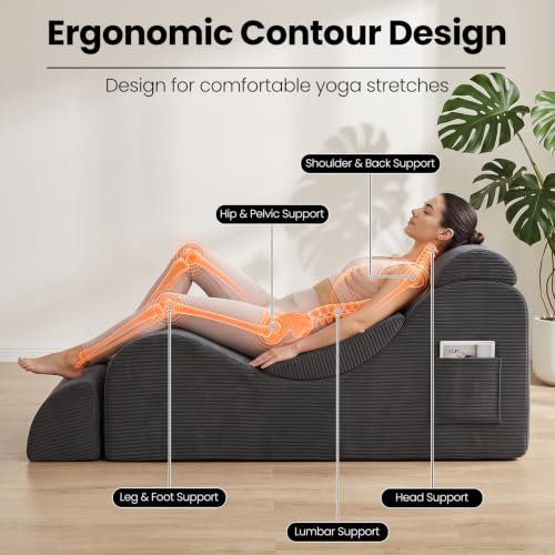 Ergonomic Yoga Floor Chair with Ottoman & Lumbar Pillow - Grey