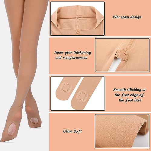 Ballet Dance Tights for Girls - Ultra Soft Convertible Footed - Tan, 10-15 Years