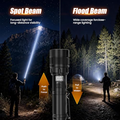 Rechargeable LED Flashlight 5000mAh, USB-C, 4 Modes, Black 1 Pack