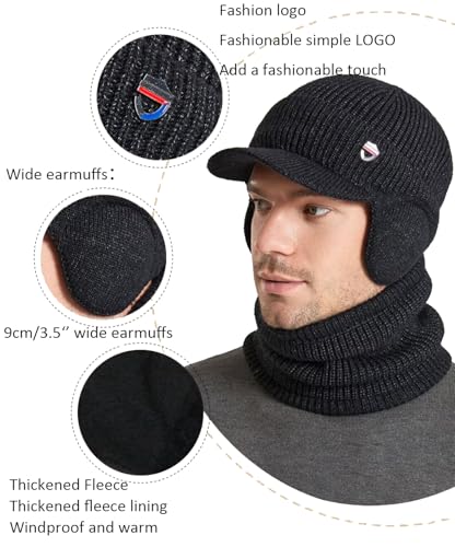 Men's Fleece Lined Balaclava Hat & Scarf - One Size Black