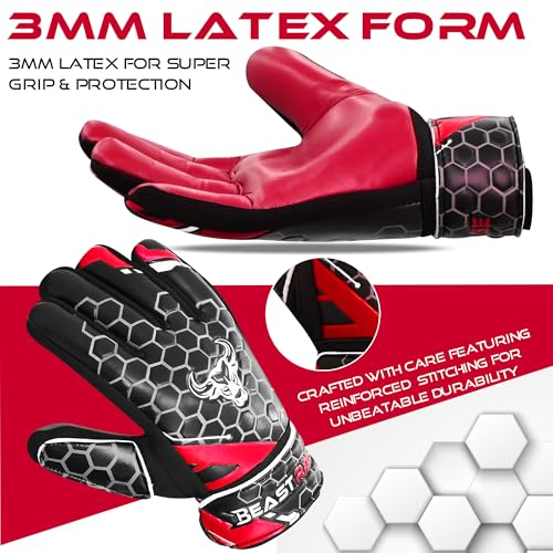 Soccer Goalkeeper Gloves for Kids - Red, Size 4 (6-9 Years)