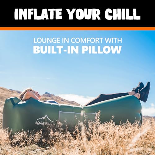 AlphaBeing Military Green Inflatable Lounger Chair - Air Sofa Hammock for Camping & Outdoor Travel