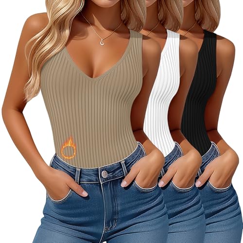 3 Pack Women's Reversible Thermal Tank Tops - Versatile Layering