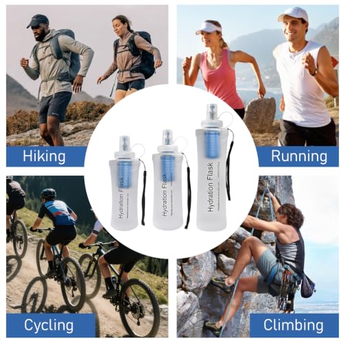 Butie White 1L Collapsible Water Bottle with Filter for Travel Hiking Camping