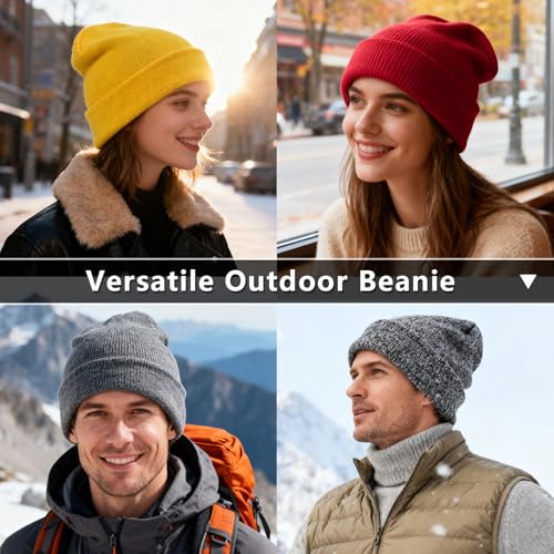 Reversible Knitted Beanie Hat - Black/Red - Warm Winter Cap