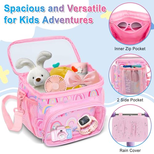 Kids Waterproof Pink Bike Handlebar Basket with Shoulder Strap - Toy & Snack Storage