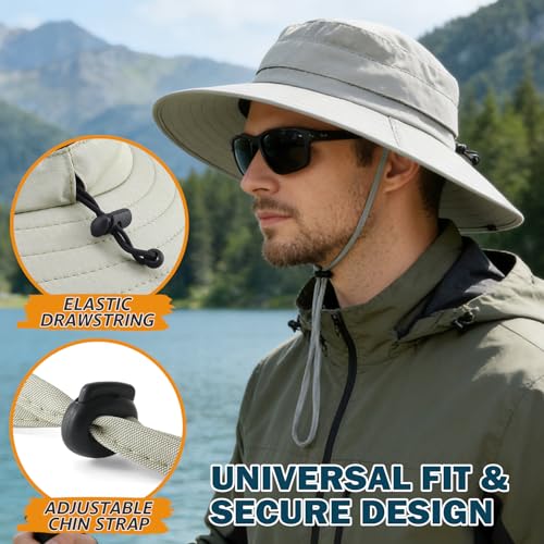 Waterproof Wide Brim Boonie Hat - UPF 50+ Sun & Rain Protection - One Size, Beige