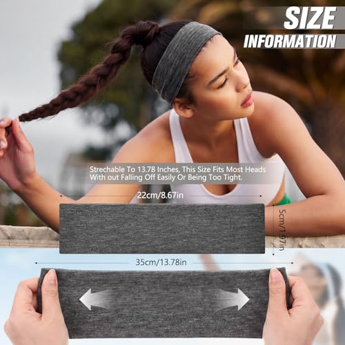 12 Pack Elastic Sport Headbands for Women - Dark Gray Sweatbands