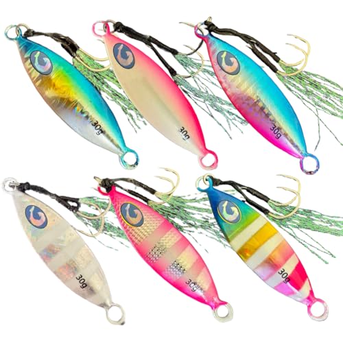 Micro Slow Pitch Jig - Pink Blue Flash, 30g Teardrop Lure for Fresh & Saltwater Fishing