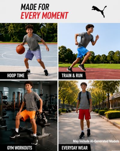 PUMA Boys 2 Pack Basketball Shorts - Active Performance, Navy/Grey, Sizes 4-20
