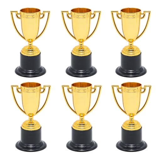 Mini Trophy Cups Set - 6 Pcs Gold 4-Inch Plastic Awards for Parties