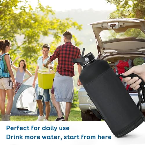 BUZIO 64oz Insulated Water Bottle Sleeve with Strap - Black, Durable & Portable