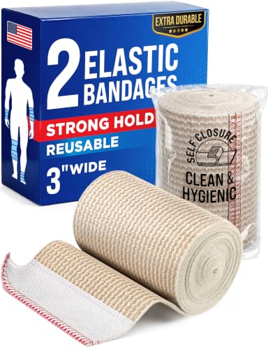 Elastic Bandage Wrap - 3" Wide, Self-Closing Compression - 2 Pack