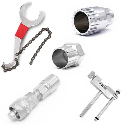 5 in 1 Mountain Bike MTB Repair Tool Kit, Freewheel Remover Tool Bike Chain Breaker Crank Extractor Wrench with chain tail Hook Bottom Bracket Removal Tools