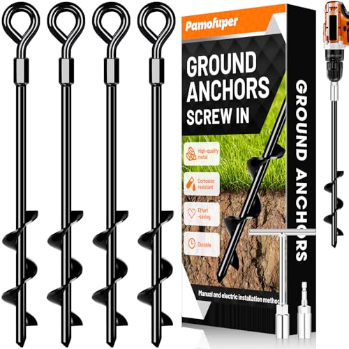 Heavy Duty Ground Anchors - 4 X 14" Screw-in Stakes for Tents, Trampolines, Canopies