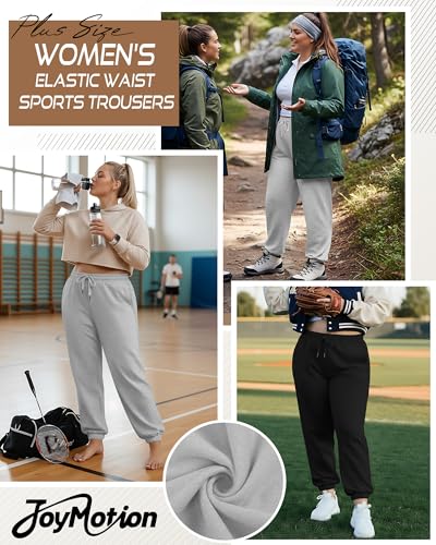 JoyMotion Women's Plus Size Joggers XX-Large Black & Light Gray 2 Pack