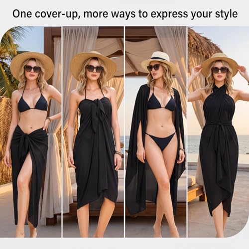 Black Long Sarong Wrap for Women - Plus Size Swimsuit Cover Up