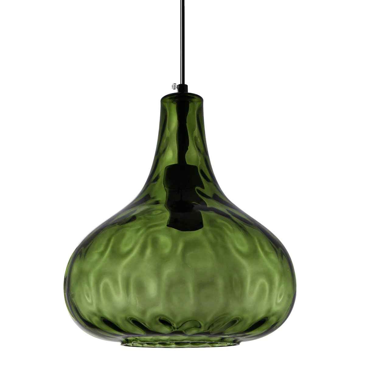 Qufute Green Glass Pendant Lighting Farmhouse Vintage Glass Globe Pendant Light Fixture, Mid-Century Modern Pendant Lamp Black Finish 9.45″ Shade for Kitchen Island Dining Room