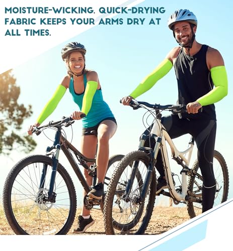 Arm Compression Sleeves - X-Large (1 Pair) Fluorescent Green, UV Protection & Support