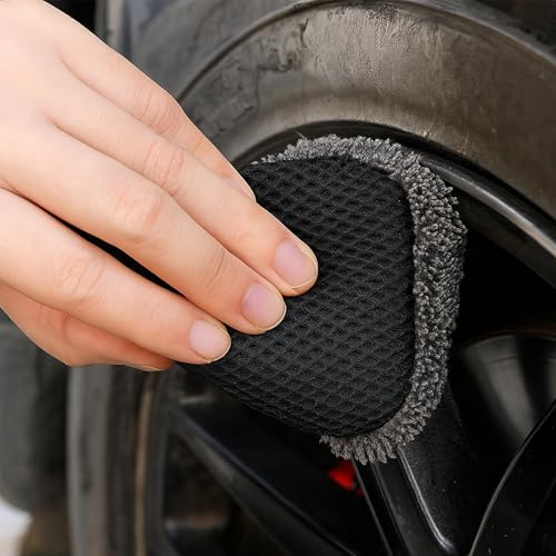3 PCS Tire Shine Applicator Sponges, Microfiber Tire Brightener Applicator Pad Durable and Reusable Tires Dressing Applicators Pad, Tires Applicator-Pad for Car Detailing Cleaning Sealant Conditioner