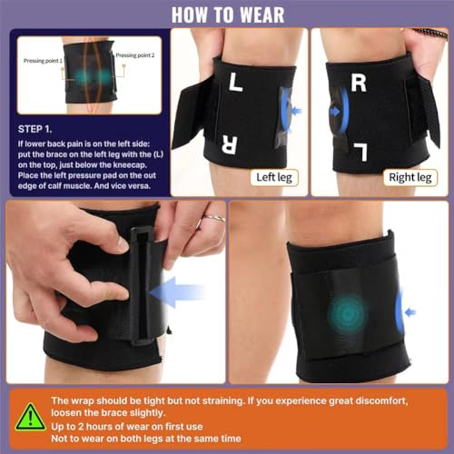 Sciatica Pain Relief Knee Brace - Targeted Compression Support - Black (11″-22″)