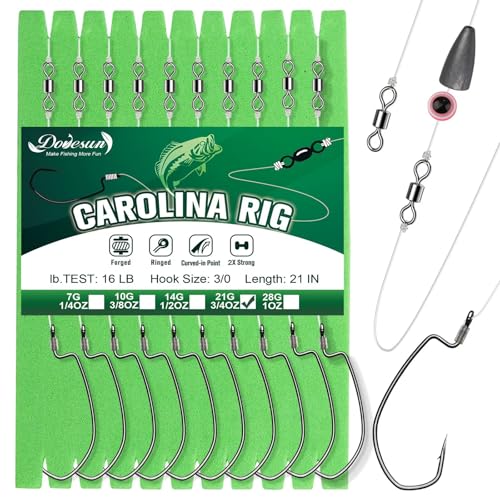 Dovesun 3/0 Size Pre-tied Carolina Rig Kit for Bass & Catfish Fishing 10PCS