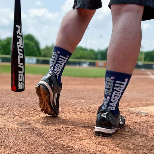Large ChalkTalkSPORTS Eat Sleep Baseball Crew Socks - Mid-Calf Athletic Socks