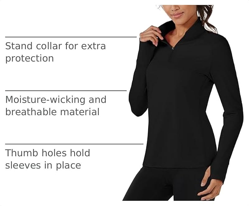 TACVASEN Women's Quarter Zip Fleece Sweatshirt – Black, Medium