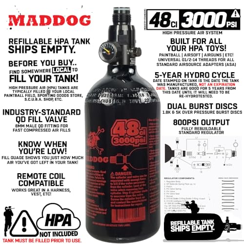 48ci 3000psi HPA Compressed Air Tank for Paintball & Airsoft - Refillable