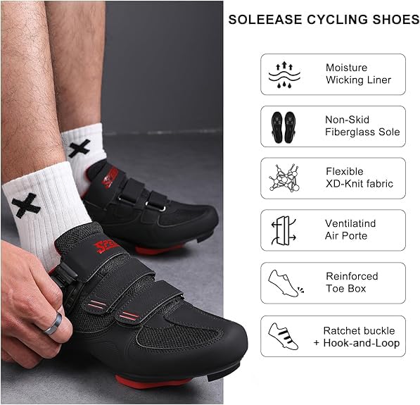Indoor Cycling Shoes for Peloton - Men 10.5 / Women 12.5 - Black & Red