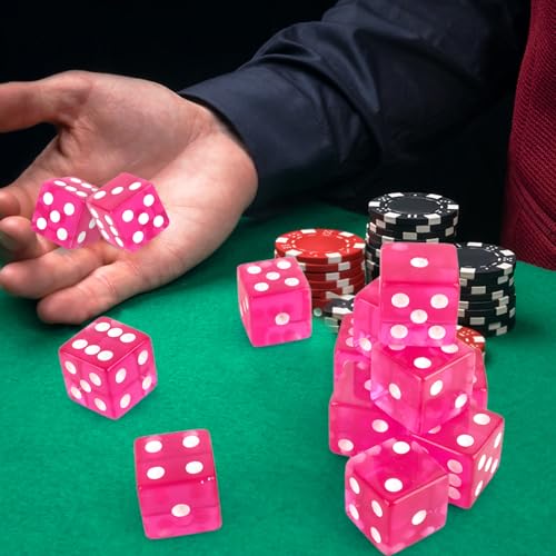 12-Piece 19mm Translucent Casino Dice Set - 6-Sided Square Corner - Rose Red