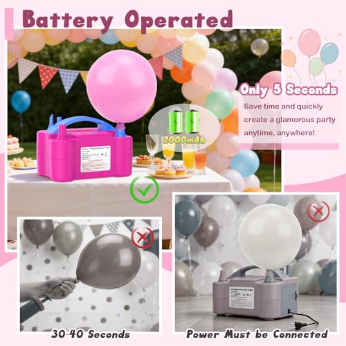 Electric Balloon Pump for Fast Inflation - Rechargeable Handheld Blower with Nozzles, Rose Red