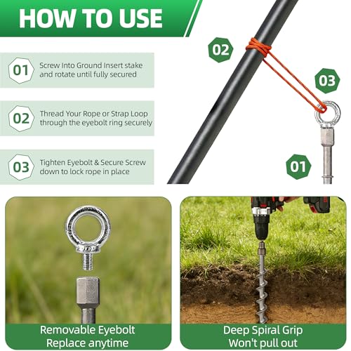12 Pcs 12" Heavy Duty Aluminum Ground Anchors - Screw-In Tent Stakes with Drill Adapter
